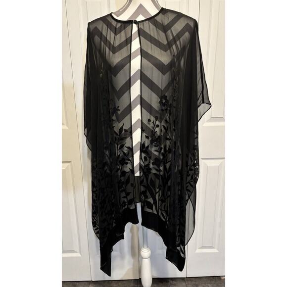 Robbie Bee Silk Sheer Kimono Felt Burnout 18W Romantic Elegant Floral Sexy - Picture 1 of 5